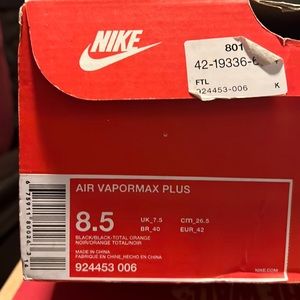 Air Vapormax Plus Size 8.5
